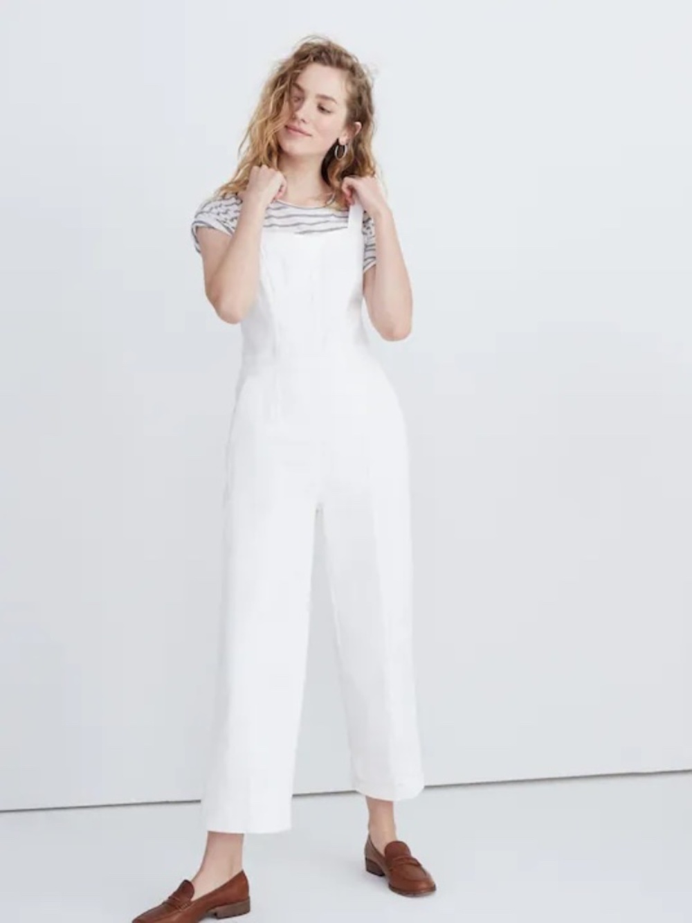 Madewell Denim Wideleg Jumpsuit, White, size 2